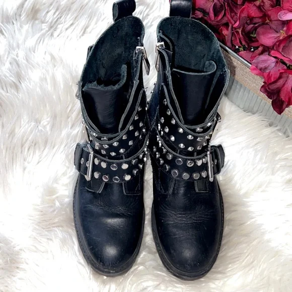 ZARA Leather Stud Platform Moto Boot - Picture 3 of 6